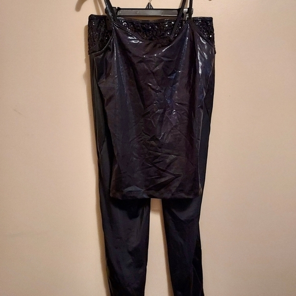 Balera 2 pc dancewear LA (12-14) black shiny set rn#64830 85%nylon 15%spandex - Picture 2 of 13